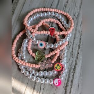 Pink and White Beaded Bracelet Set Of 6